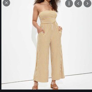 American Eagle Yellow Knit Striped Tube Jumpsuit